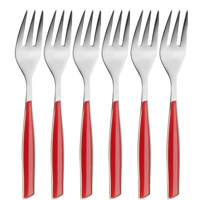 BUGATTI GL3U-021F17/6 Glamour 6-Piece Cutlery Set Cake Forks SAN/Steel Red 16 x 20 x 3 cm