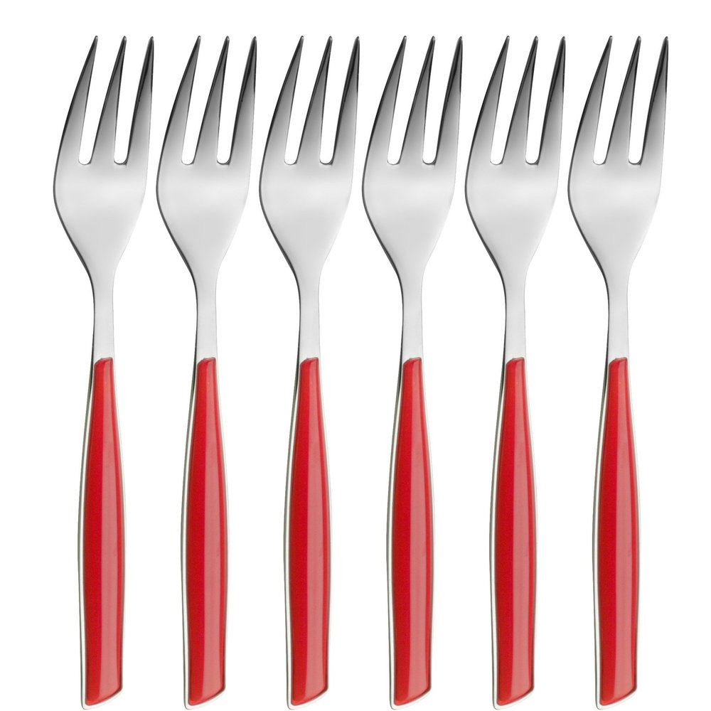 BUGATTI GL3U-021F17/6 Glamour 6-Piece Cutlery Set Cake Forks SAN/Steel Red 16 x 20 x 3 cm