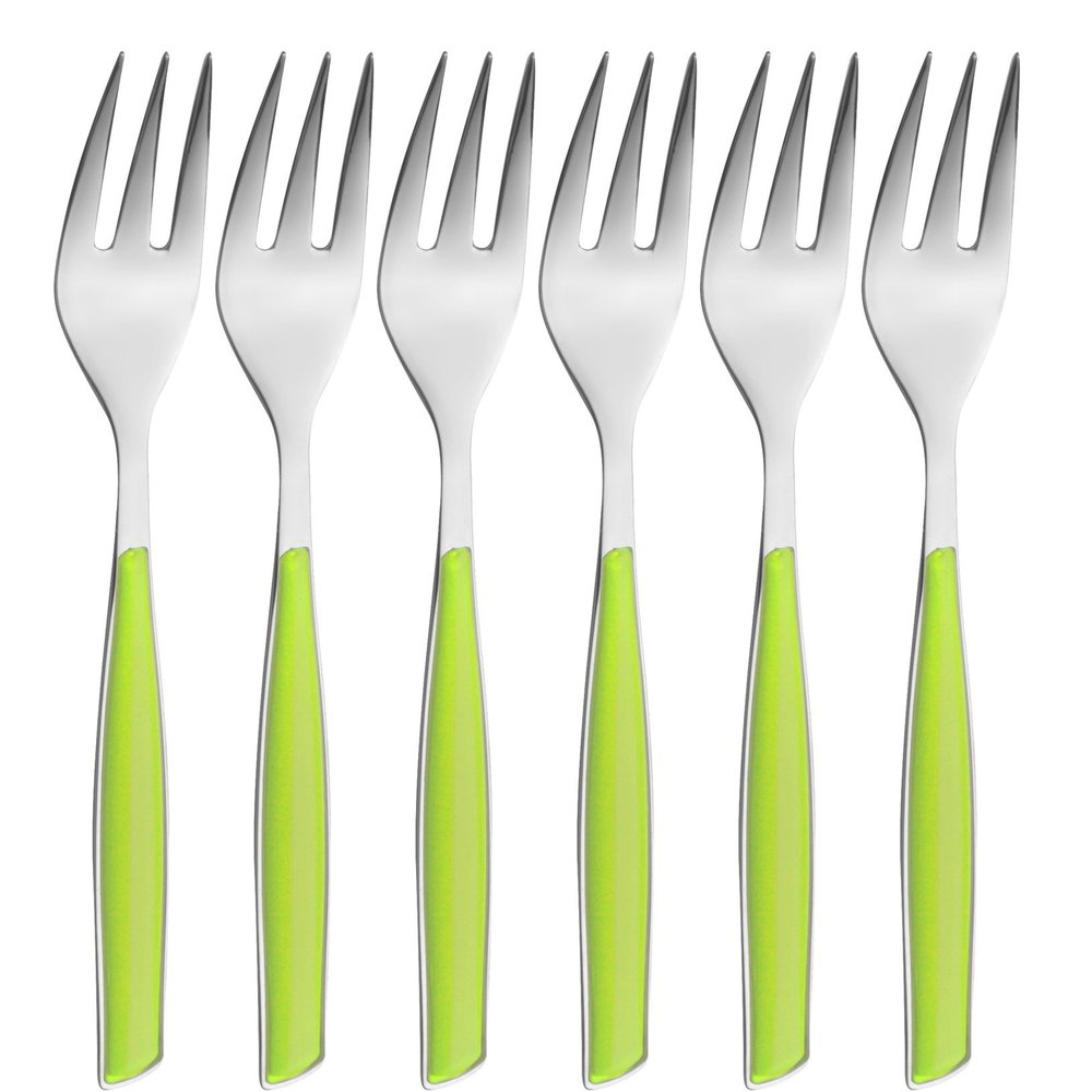 BUGATTI Glamour GLMU-021F17/6 Cake Forks (Set of 6) - SAN (Styrene-Acrylonitrile Resin) / Steel - 16 x 20 x 3 cm - Green