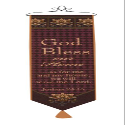 Manual Woodworkers & Weavers Tapestry Bell Pull, God Bless Our Home with Verse