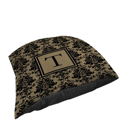 Manual Woodworkers & Weavers Square Throw Pillow, 14-Inch, Monogrammed Letter T, Black and Gold Damask