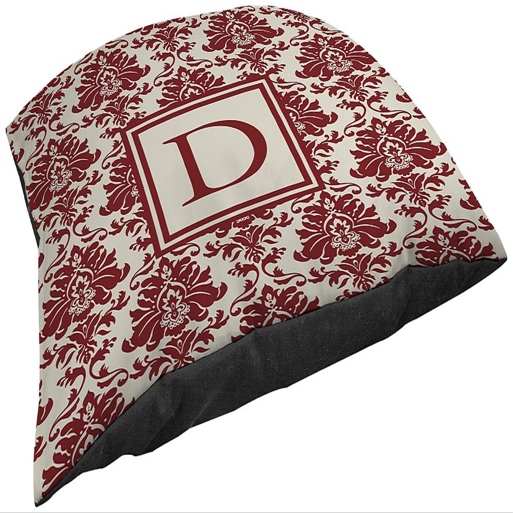 Manual Woodworkers & Weavers Square Throw Pillow, 14-Inch, Monogrammed Letter D, Crimson Damask