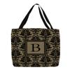 Manual Woodworkers & Weavers Shopping Tote Bag, 18-Inch, Monogrammed Letter B, Black and Gold Damask view 1