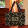 Manual Woodworkers & Weavers Shopping Tote Bag, 18-Inch, Monogrammed Letter B, Black and Gold Damask view 2