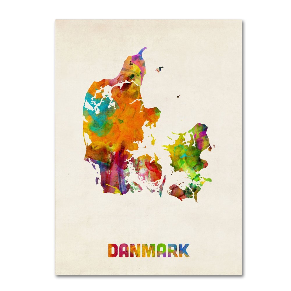 Trademark Fine Art Denmark Watercolor Map Artwork by Michael Tompsett, 18 by 24-Inch
