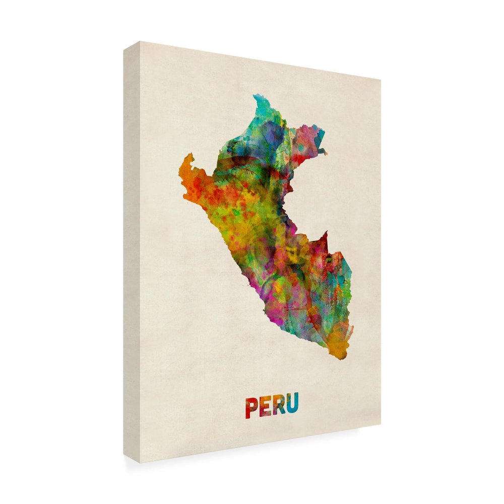 Trademark Fine Art Peru Watercolor Map Artwork by Michael Tompsett, 18 by 24-Inch