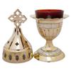 Orthodox Greek Christian Bronze Votive Vigil Oil Lamp with Red Glass and Ivory - 4301b Mop view 2