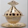 Orthodox Greek Christian Bronze Votive Vigil Oil Lamp with Red Glass and Ivory - 4301a Mop view 2