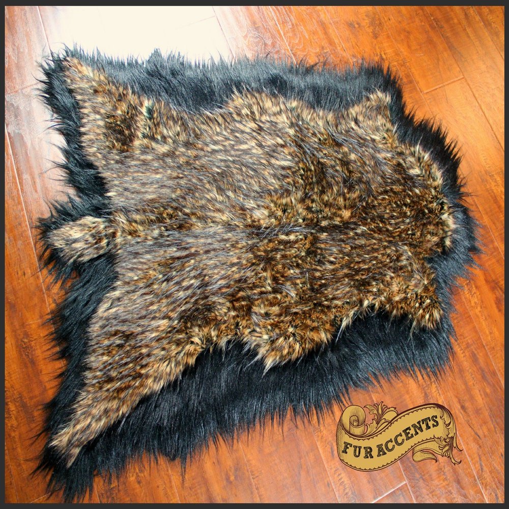 Fur Accents Faux Fur Area Rug Double Deer Pelt Rug Black 60"x84"