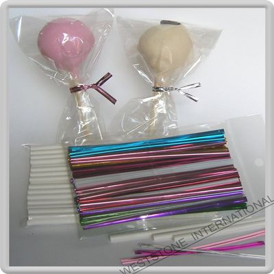 100pcs x (6" Lollipop Sticks + 3"x5" Bags + 10 Multi-color Twist Ties) for Cake Pops Lollipop Candy (10 -colorful Ties)