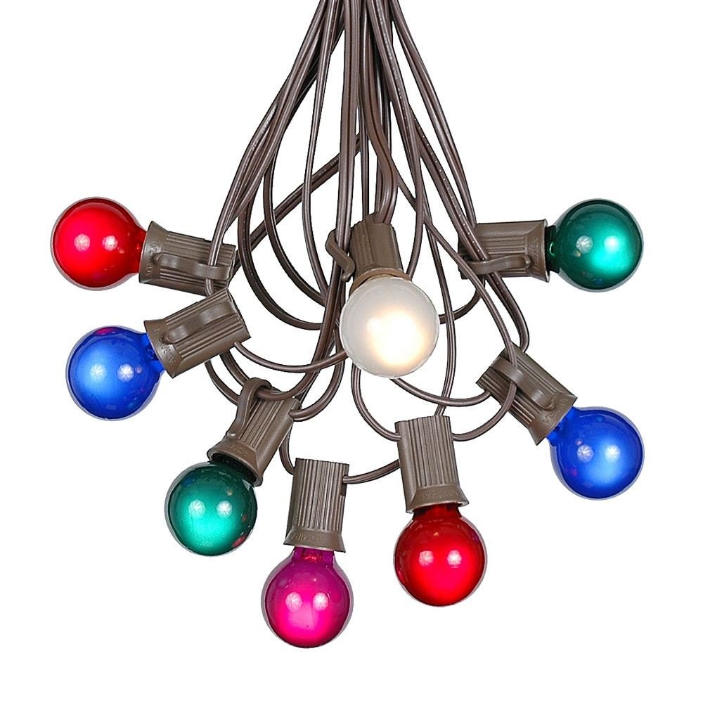 100 Foot G30 Outdoor Patio String Lights with 125 Multi Globe Bulbs  Indoor Outdoor String Lights  Market Bistro Caf Hanging String Lights  C7/E12 Base - Brown Wire