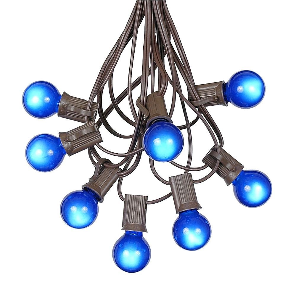 100 Foot G30 Outdoor Patio String Lights with 125 Blue Globe Bulbs  Indoor Outdoor String Lights  Market Bistro Caf Hanging String Lights  C7/E12 Base - Brown Wire