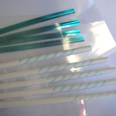 100pcs x (6" Lollipop Sticks + 3"x5" Bags + Ties) for Cake Pops Lollipop Candy (Baby Blue Stripe)