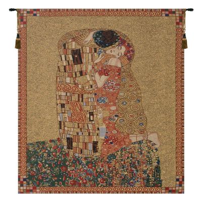 C Charlotte Home Furnishings Inc Kiss Belgian Tapestry Wall Hanging | Viscose Cotton and Polyester Blend Wall Art | 18 in. x 21 in. | Home Decor Accents | Inspired by Gustav Klimt