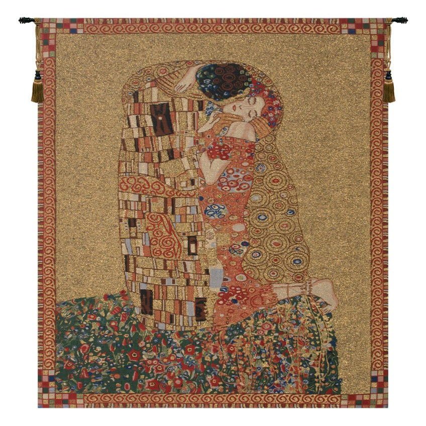 C Charlotte Home Furnishings Inc Kiss Belgian Tapestry Wall Hanging | Viscose Cotton and Polyester Blend Wall Art | 18 in. x 21 in. | Home Decor Accents | Inspired by Gustav Klimt
