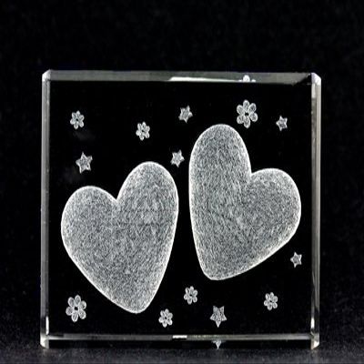 ASFOUR CRYSTAL 1162-70-09 2.75 L x 2 H x 1 W in. Crystal Laser-Engraved Two Hearts Love & Hearts Laser-Cut