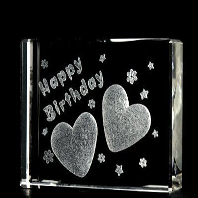 Asfour Crystal 1162-70-19 2. 75 L x 2 H x 1 W inch Crystal Laser-Engraved Happy Birthday Love & Hearts Laser-Cut