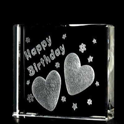 Asfour Crystal 1162-70-19 2. 75 L x 2 H x 1 W inch Crystal Laser-Engraved Happy Birthday Love & Hearts Laser-Cut