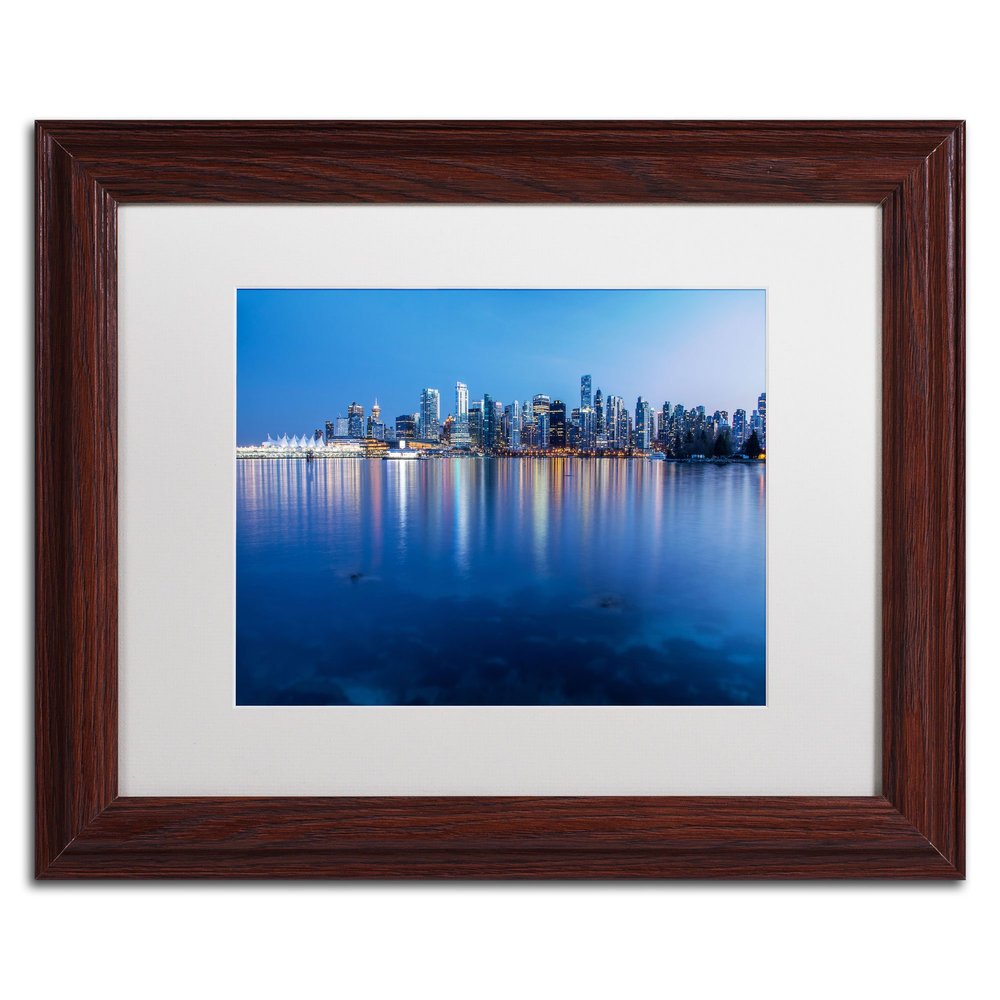 Trademark Fine Art Vancouver City Reflection White Matte Artwork by Pierre Leclerc, 11 by 14-Inch, Wood Frame
