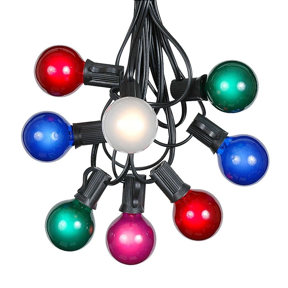 100 Foot G40 Outdoor Patio String Lights with 125 Multi Globe Bulbs  Indoor Outdoor String Lights  Market Bistro Caf Hanging String Lights  C7/E12 Base - Black Wire