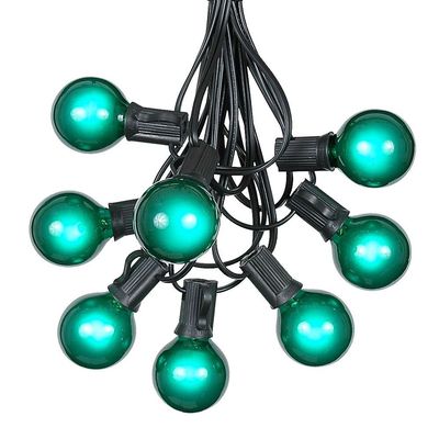 100 Foot G40 Outdoor Patio String Lights with 125 Green Globe Bulbs  Indoor Outdoor String Lights  Market Bistro Caf Hanging String Lights  C7/E12 Base - Black Wire