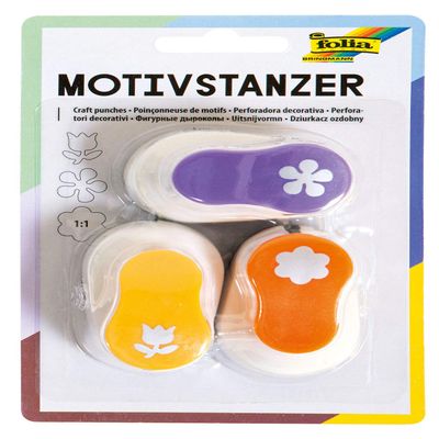 folia 7025 Motif Punch All-Year Motifs, Motif Hole Punch, 3 Punches 15 mm, Flowers
