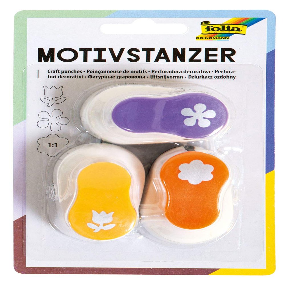folia 7025 Motif Punch All-Year Motifs, Motif Hole Punch, 3 Punches 15 mm, Flowers