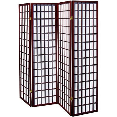 4 panel Shoji Screen Room Divider, Black (Cherry, 4 panel)