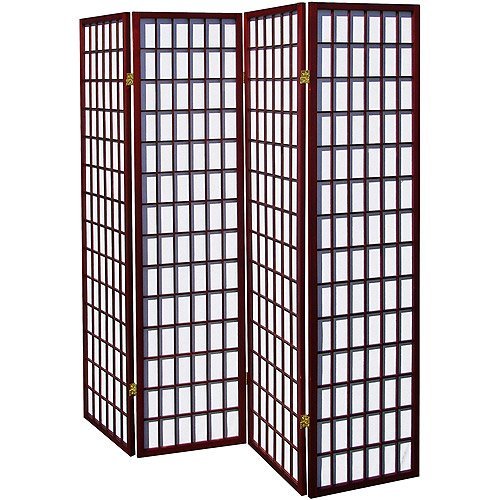 4 panel Shoji Screen Room Divider, Black (Cherry, 4 panel)