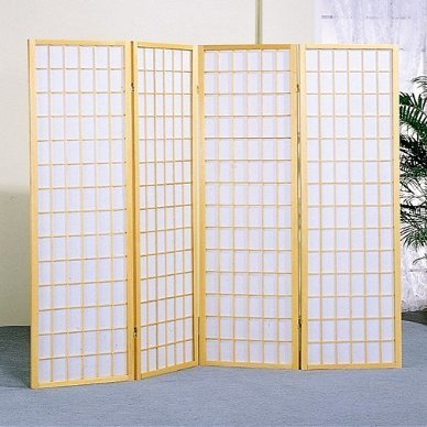 4 panel Shoji Screen Room Divider, Black (Natural, 4 panel)