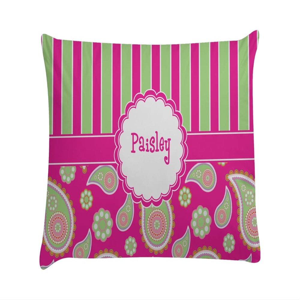 RNK Shops Personalized Pink & Green Paisley and Stripes Pillow Case - Standard