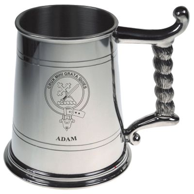 Adam Crest Tankard with Rope Handle in Polished Pewter 1 Pint Capacity