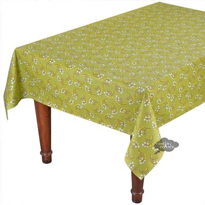 60x96" Rectangular Petite Fleur Green Cotton Coated Tablecloth by Le Cluny
