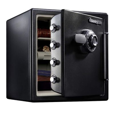 SentrySafe Fireproof and Waterproof Black Steel Home Safe with Dial Combination Lock for Cash, or Documents, 1.23 Cubic Feet, 17.8 x 16.3 x 19.3 x Inches, SFW123CU