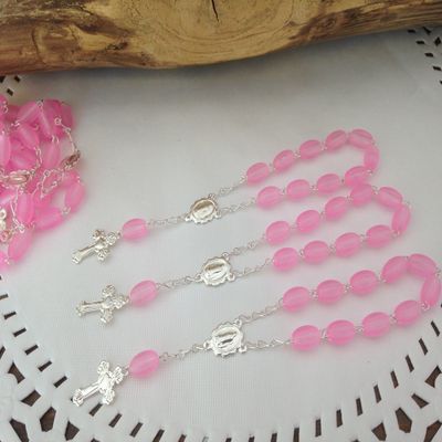 25 Pc Baptism Favors Mini Rosaries Frosted Pink with Silver Plated Accents/communion Favors Recuerditos De Bautismo/ Christening Favors/ Decenarios/ Decades/ Finger Rosaries