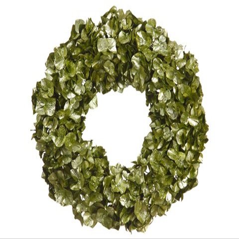 21" Glittered Metallic Hydrangea Wreath Green