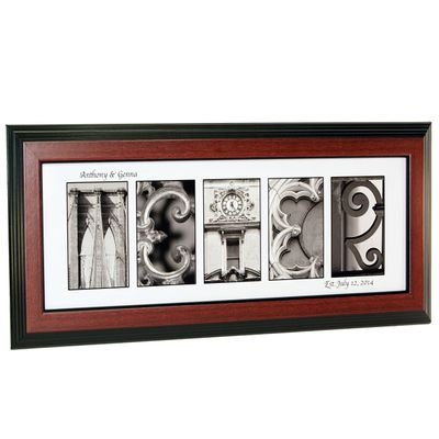 Wedding Bride and Groom Personalized 8 by 20 inch Framed Name Created with Architectural Alphabet Photographs - Exclusively By Creative Letter Art?