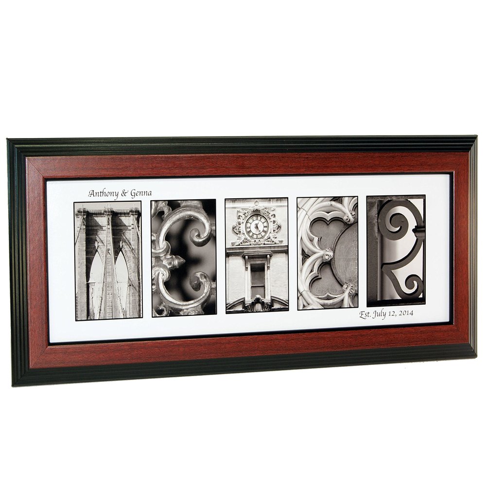 Wedding Bride and Groom Personalized 8 by 20 inch Framed Name Created with Architectural Alphabet Photographs - Exclusively By Creative Letter Art?
