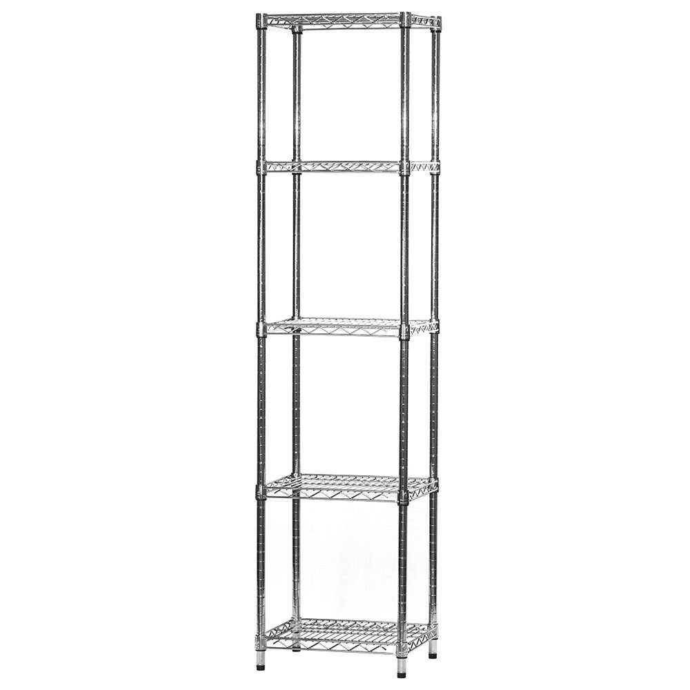Shelving Inc. 5-Tier Chrome Wire Shelving Unit, 14"d x 18"w x 54"h, Industrial Modern Style, 800lbs Capacity Per Shelf