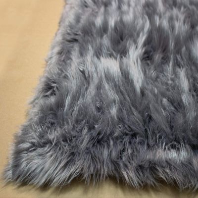 6x9 Feet Faux Sheepskin Sheep Hide Modern Contemporary Gray Grey Charcoal Colors Furry Fuzzy Area Rug Carpet Rug Solid Plush Pile Soft Decorative Designer Bedroom Living Room Polyester Made