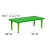 Flash Furniture Wren 24''W x 48''L Rectangular Green Plastic Height Adjustable Activity Table view 3