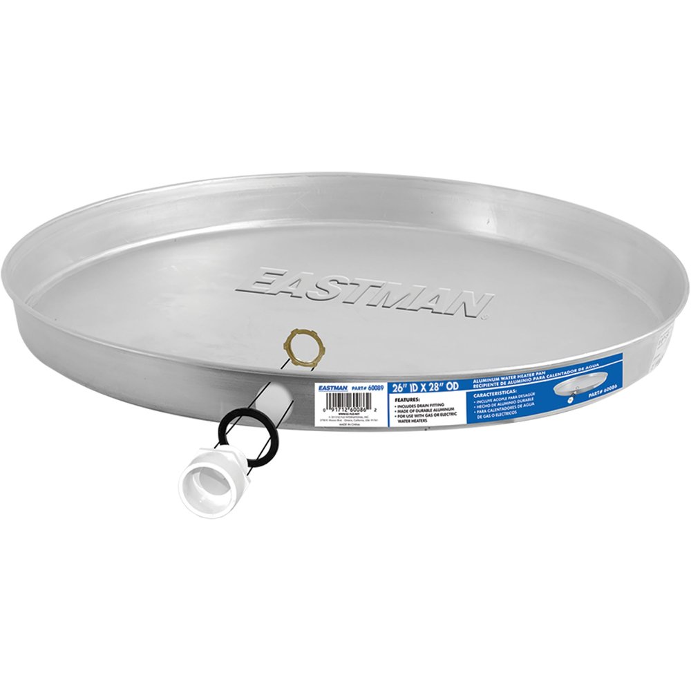 Eastman Aluminum Water Heater Drain Pan with PVC Fittings, 26 Inch ID x 28 Inch OD Compression, 60089