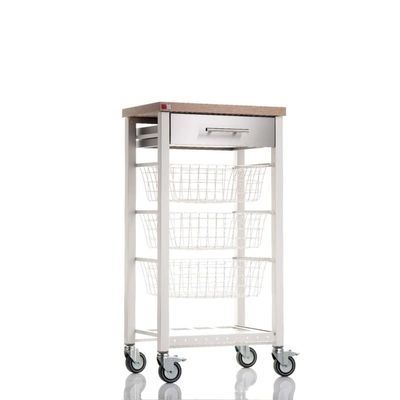 DON HIERRO - Rolling cart for Kitchen with Drawer ONDA. White, Stainless Steel -elm Color