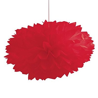 Club Pack of 36 Classic Red Fluffy Hanging Tissue Ball Party Decorations 16"