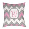 Manual Woodworkers & Weavers Square Throw Pillow, 14-Inch, Monogrammed Letter W, Pink Chevron view 1