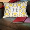 Manual Woodworkers & Weavers Square Throw Pillow, 14-Inch, Monogrammed Letter H, Yellow Honeycomb view 2