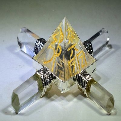 5 Stone Quartz Crystal Pyramid Gold Engraved Usui Reiki Symbol Healing Energy Generator