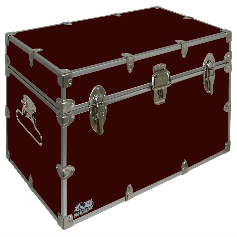 C&N Footlockers - Large Undergrad Storage Trunk - Made in the USA - Only STEEL Footlocker on Amazon - Durable Chest with Lid Stay - 32 x 18 x 16.5 Inches (Maroon)