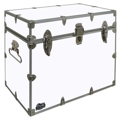 C&N Footlockers - XL Graduate Storage Trunk - Made in the USA - STEEL Footlocker for College Dorm Room & Summer Camp - 32 x 18 x 18.5 Inches (White)