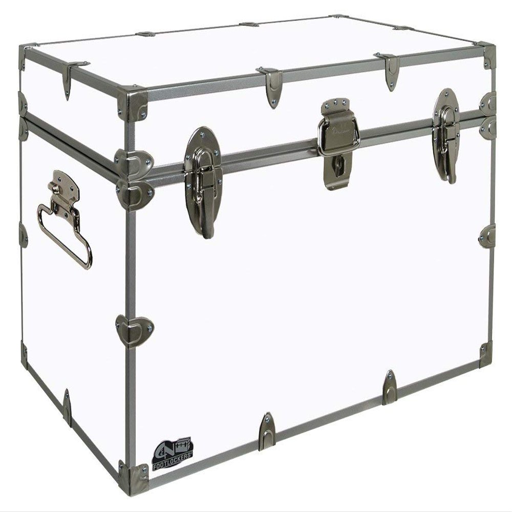 C&N Footlockers - XL Graduate Storage Trunk - Made in the USA - STEEL Footlocker for College Dorm Room & Summer Camp - 32 x 18 x 18.5 Inches (White)